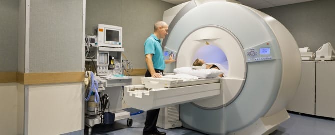 CT scanner with patient and doctor