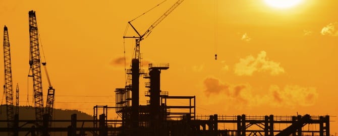 Silhouette of construction site on evening background